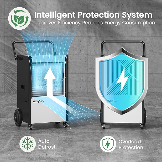 Waykar 320 Pints Large Commercial Dehumidifier for up to 9,500 Sq. Ft., with Pump, Drain Hose, Industrial Heavy Duty Dehumidifiers for Basements, Warehouses, Water Damage Restoration - 5-Year Warranty