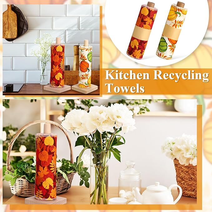 Redbaker 50 Pcs Reusable Paper Towels Paperless Reusable Cotton Cloths Toilet Absorbent Washable Paper Towels with Roll Kitchen Dishcloth for Kitchen Paperless Dishcloths(Pumpkin)