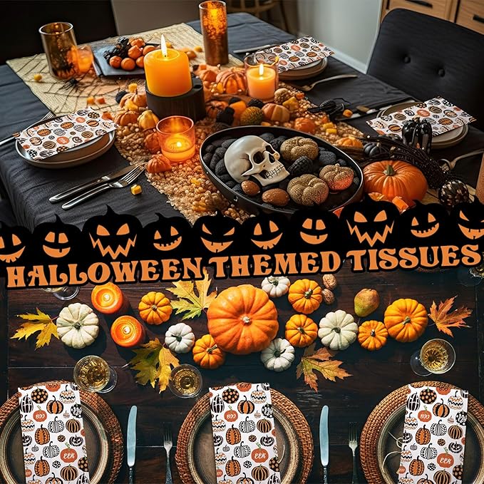 Jetec 200 Pcs Halloween Pumpkin Paper Napkins Paper Hand Towels for Bathroom Disposable Guest Napkins Orange Pumpkin Disposable Hand Towels for Halloween Christmas Birthday Party