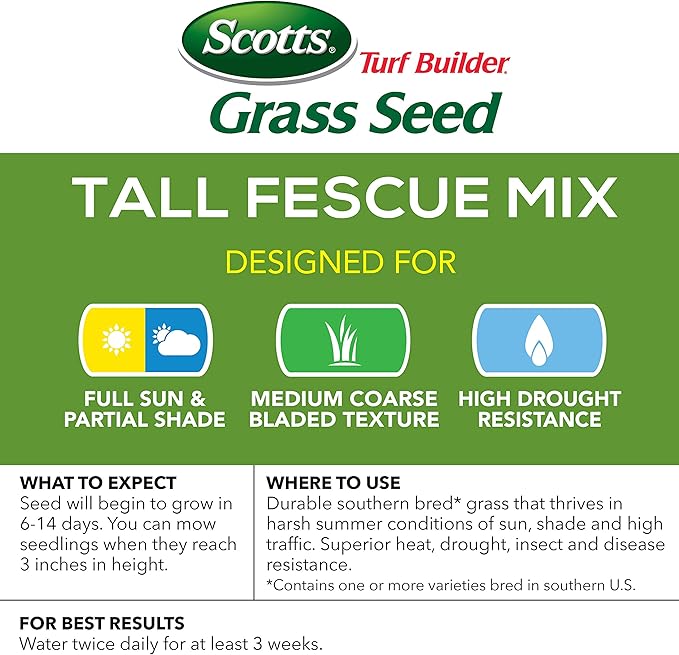 Scotts Turf Builder Grass Seed Tall Fescue Mix, Grows Deep Roots for a Durable, Livable Lawn, 40 lbs.