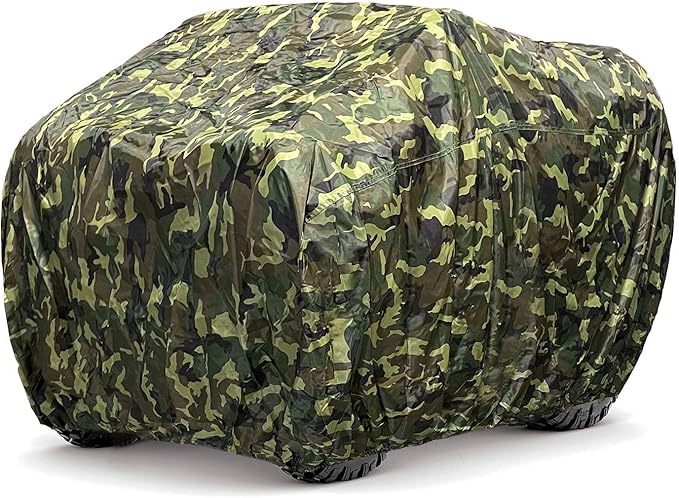EliteShield Lightweight ATV Cover, Weatherproof Quad Cover, Water and Wind Resistant Four Wheeler Cover, Riding Lawn Mower Cover, Camo Color fits Youth ATV, Garden Tractor up to 65" Long