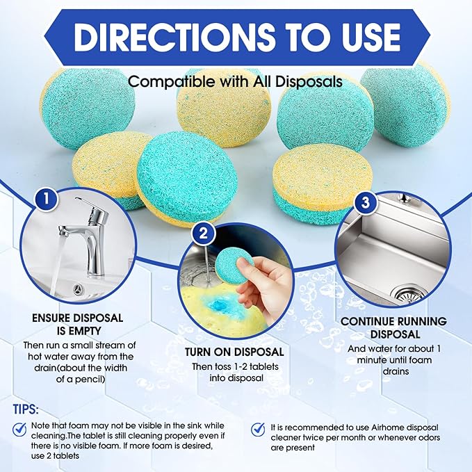 Garbage Disposal Cleaner & Deodorizer Tablets – 30 Count 15-Month Supply, Dual Enzyme Deep Cleaning Pods with Tea Tree, Mint & Lemon Oils, Eco-Friendly, Fits All Kitchen Drains