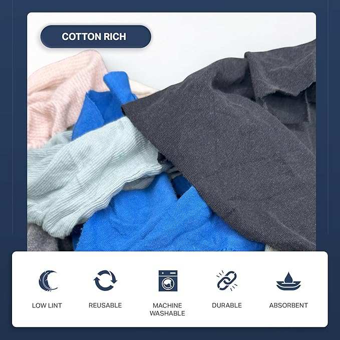 Angel-in-Armor Colored T-Shirt Rags – 25lb Bulk Box of Recycled Cotton Knit Shop Rags (250 Units) – Low Lint Cleaning Cloths for Mechanics, Oil Changes, Industrial and Commercial Use