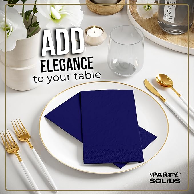 Navy Dinner Napkins Disposable 8" x 4" Folded - 40 Pcs 2 Ply Navy Napkins Disposable Paper Guest Towels for Bathrooms, Dinners, Everyday Parties & Party Supplies