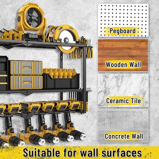 Power Tool Organizer Wall Mount, Heavy Duty 8 Drill Holder Wall Mount, Metal Cordless Tool Shelf, Tool Holder and Storage Rack for Garage Organization Workshop, Men's gifts