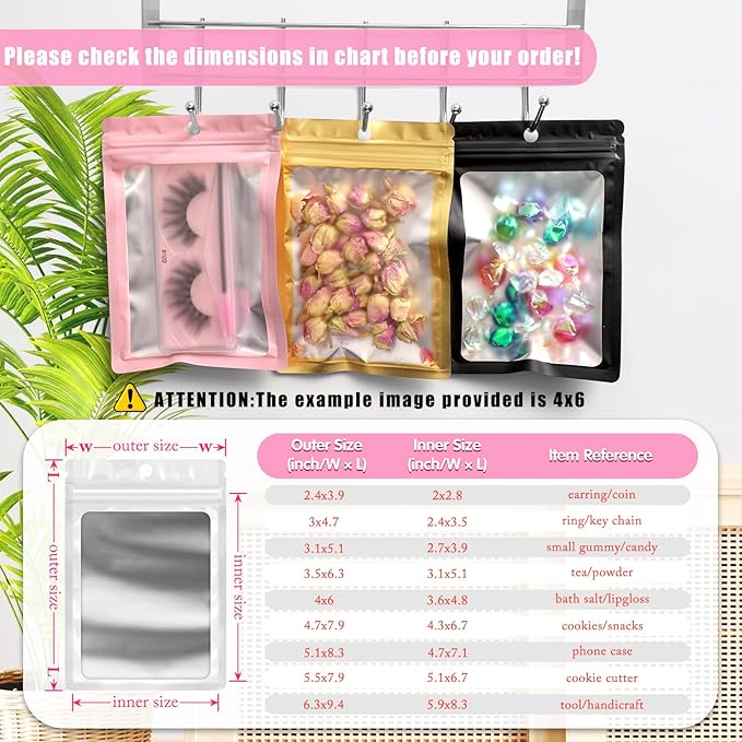 FUNFERY 100 Pack Mylar Resealable Bags Foil Packaging Bags with Clear Window,Zipper Pouch Smell Proof Bag for Food Storage,Cookies,Sample,Small Business(White,4x6inch)