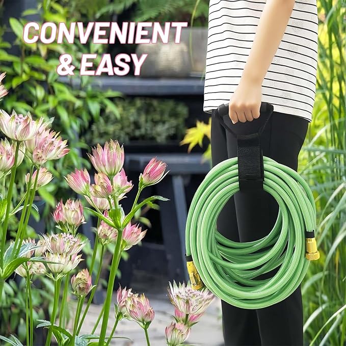 Non-Expandable Garden Hose 50 ft, Flexible Water Hose with 10 Function Nozzles, Leak-Proof Design High-Density Fabric&Shut-Off Valve, Hose Straps Garden Hose Pipe for Car Wash, Yard, Camper, Lawn