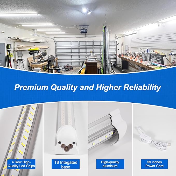 Led Shop Lights,4FT LED Light 50W 6500K 7000LM Led Daylight,Garage Light Linkable Clear Cover Integrated V-Shape for Garage Warehouse Workbench Workshop(2-Pack)