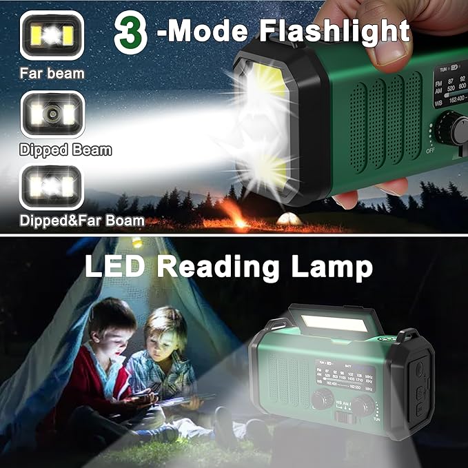 Emergency Hand Crank NOAA Weather Radio with Solar Charging 20000mAh Battery Built-in Flashlight, Reading Light & SOS Alarm AM/FM Weather Bands Compact & Portable for Camping & Emergencies