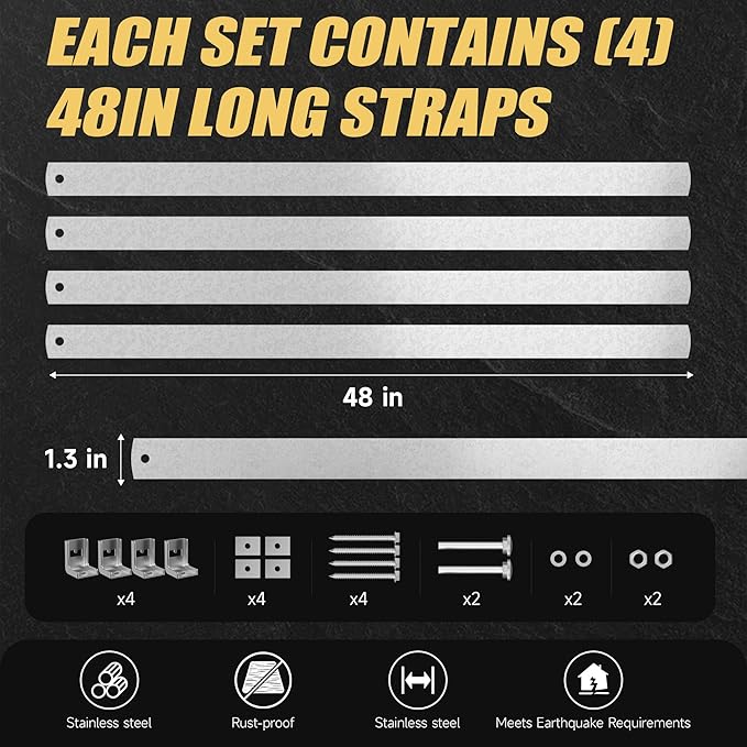 2 Sets Water Heater Earthquake Straps, Water Heater Strap Kit for 80 Gallon Water Tank, Expansion Tank Mounting Bracket with Installation Accessory -Stainless Steel Straps