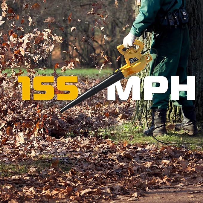 Electric Leaf Blower Corded, 7-AMP Leaf Blowers, 155MPH/350CFM Small Handheld Lawn Blower Lightweight & Portable for Lawn Care