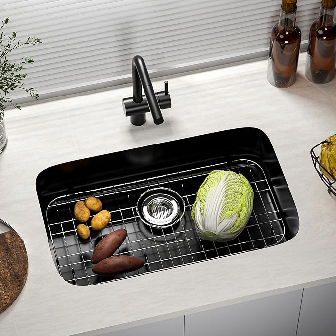 Sink Protector for Kitchen Sink,22.8 X 12.8 inch Sink Rack,Metal Sink Grate with Strainer,Stainless Steel Sink Grid for Bottom of Sink with Rear Drain Hole