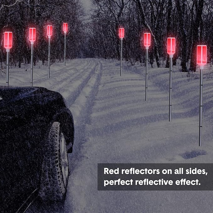 Macarrie 6 Pcs Solar Powered Driveway Markers Reflector Lights Landscape Driveway Reflectors on Poles for Snow Road Outdoor Yard(37 Inch,Red)