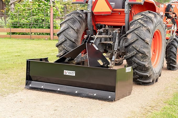 5 FT Box Blade Scraper by Rancher Supply – CAT 1-3 Point Hitch Attachments for Moving Dirt, Backfilling Holes, Spreading Soil, Leveling and Grading Land