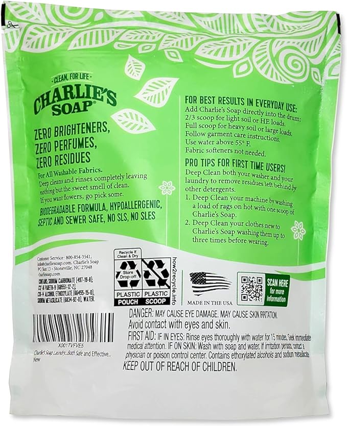 Charlie’s Soap Laundry Powder New (150 Loads, 1 Pack) Fragrance Free Hypoallergenic Plant Based Deep Cleaning Laundry Powder – Biodegradable Eco Friendly Sustainable Laundry Detergent