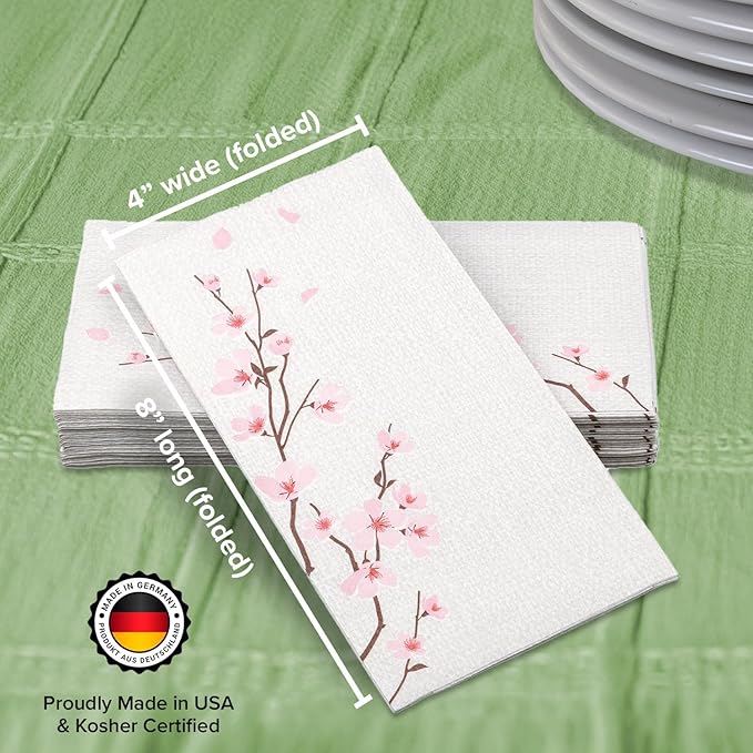 SimuLinen Cherry Blossom Disposable Guest Towels - Cloth-Like, Single-Use, Linen Feel Paper Towels, 12x17", 500ct (Made in Germany)