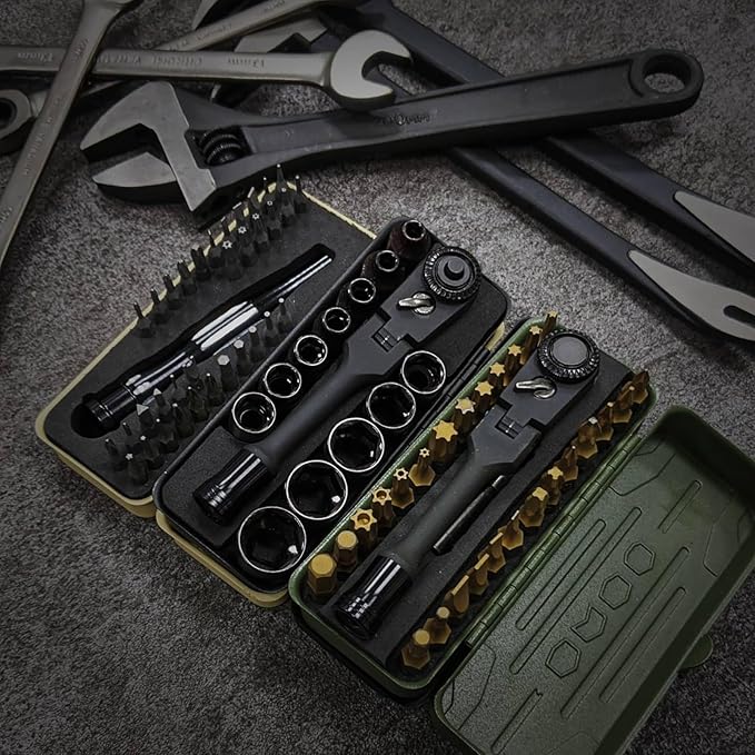 KESI Tool 77-Piece Torx bit Set Fully Armed Set with Waterproof Camera Hard Protective Case with 29-Piece 1/4" Multi Function Bits Set & 13-Piece 1/4" Spline Set & 35-Piece Precision Bits Set (Green)