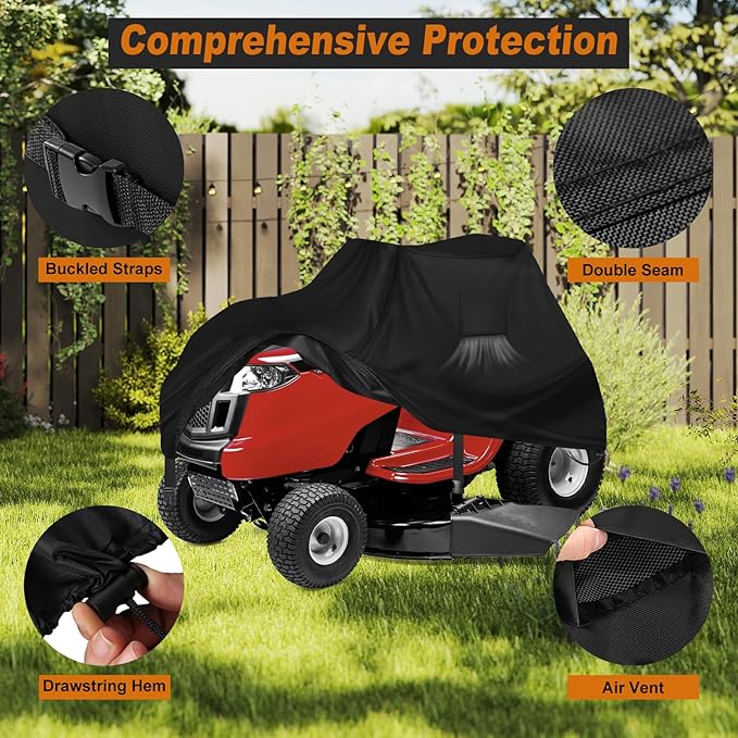 LYHNMW Riding Lawn Mower Cover, 54" Outdoor Lawn mower Covers, 600D Oxford Waterproof Lawn Tractor Covers, With Elastic Cord & Storage Bag