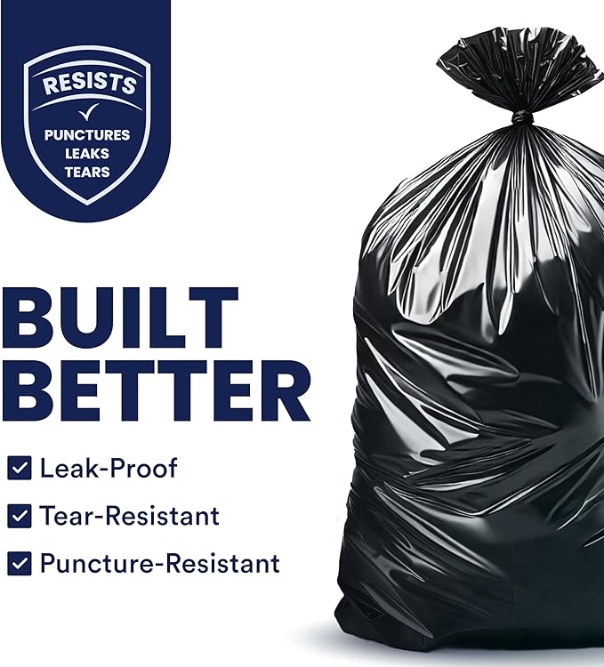 Plasticplace - W55LDBS1 55-60 gallon Trash Bags │ 1.7 Mil EQ │ Black Eco-Friendly Heavy Duty Garbage Can Liners │ 38” x 58” (100Count) Black