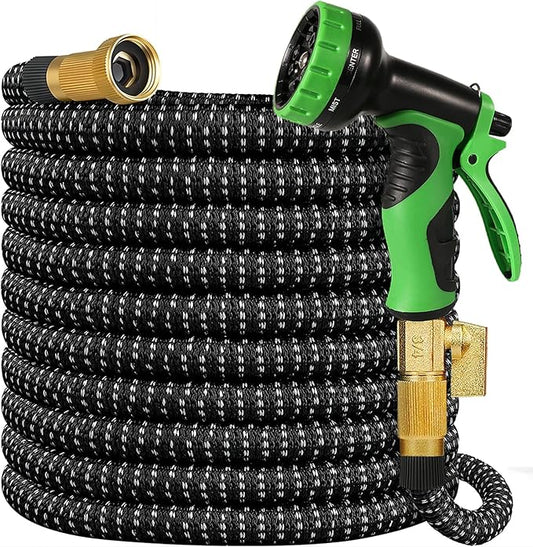 75 ft Expandable Garden Hose, 2025 New Ultra Lightweight Kink Free Flexible Water Hose 75ft, 10 Pattern Spray Nozzle, Leak-Proof Solid Brass Fittings, High-Density Outer Fabric & Durable Inner Core