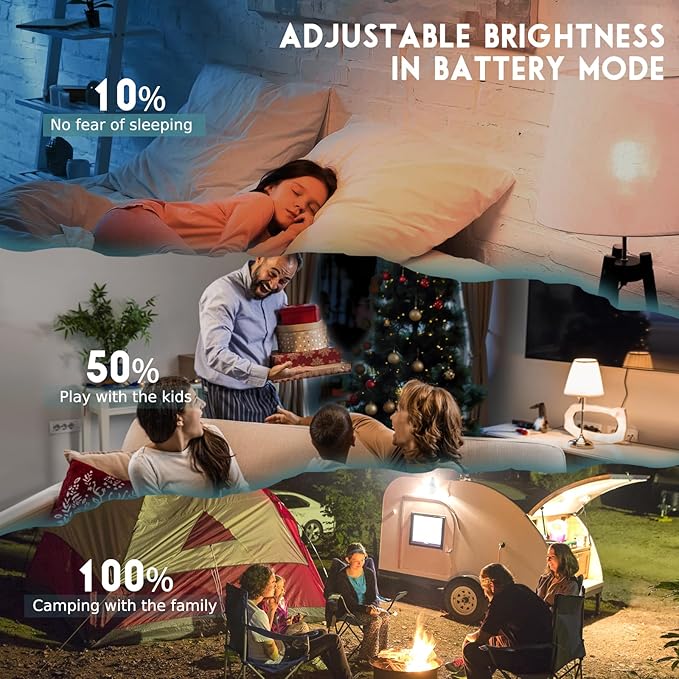 4 Pack Rechargeable Emergency Light Bulbs, Battery Powered LED Light Bulb 6000K Daylight E26 12W 60W Equivalent with 1500mAh for Home Power Outage Camping Hiking(4 Bulbs, 4 Hooks,2 Plug Caps)