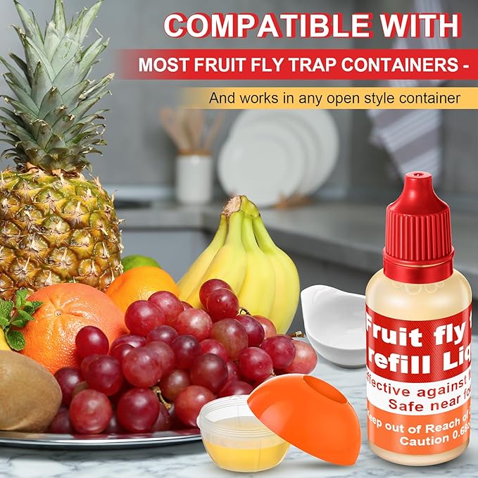 Qualirey 8 Pack Fruit Fly Trap Refill Liquid, 0.68oz/ Bottle Liquid Fruit Fly Traps for Indoors Non Toxic Safe Near Food, Effective Lure Refill for Indoor and Kitchen Use, Red