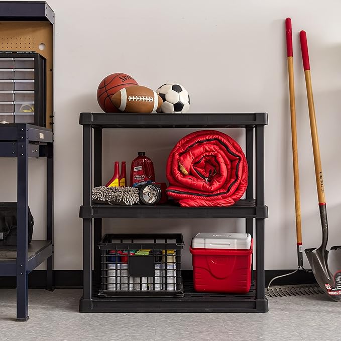 IRIS USA 3-Shelf Heavy Duty Plastic Storage Shelves, 450lb Capacity, 38"H x 36"W x 18"D, Large Modular Shelving Unit Storage Organizer for Garage, Home, Warehouse & Gym, Storage Rack - Black