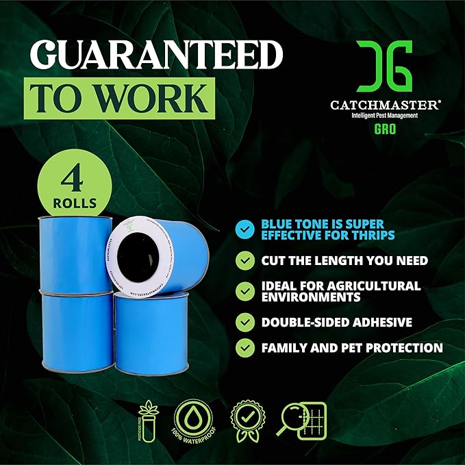 Catchmaster XL AG Roll 2PK, Double Sided Adhesive Fly Tape Strips, Fungus Gnat Sticky Trap for Greenhouse, Garden, Nursery, Pest Control Gardening Supplies, Pet Safe Insect Trap, 328' x 12", Blue