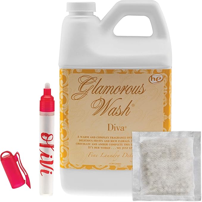 Tyler DIVA Glamorous Wash Laundry Detergent- 1/2 Gallon - With Olivi Stain Remover Pen - Fresh Scented Sachet - Laundry Detergent - For Washing Clothes, Linen, Lingerie, Expensive Fabric, Sheets