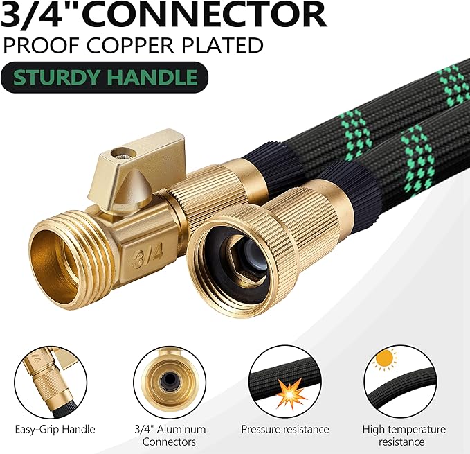 Garden Hose 200 ft-Heavy Duty Water Hoses - Flexible&Lightweight Car Washing Pipe with Strain Reliefs-Kink-free Rubber Hose with Sprayer Nozzle for Yard, Outdoor