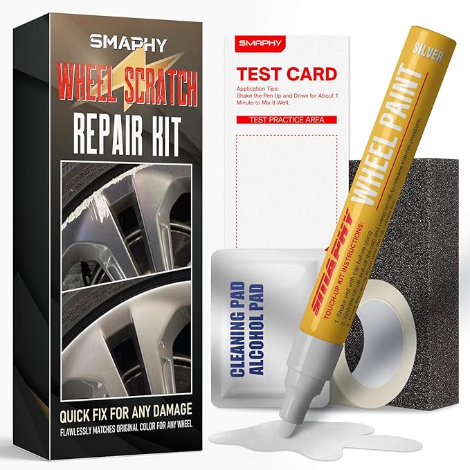 SMAPHY Silver Rim Touch Up Paint, Wheel Scratch Repair Kit, Repair Curb Rash, Scratches, and Scuffs on Wheels Quickly and Easily, Universal Color Silver Wheel Paint