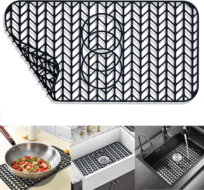 Sink Protectors for Kitchen Sink 12"13"16"18"19"24"26"28"29"30",Silicone kitchen sink mats protector for bottom of farmhouse sink(24"x12.5"Black)
