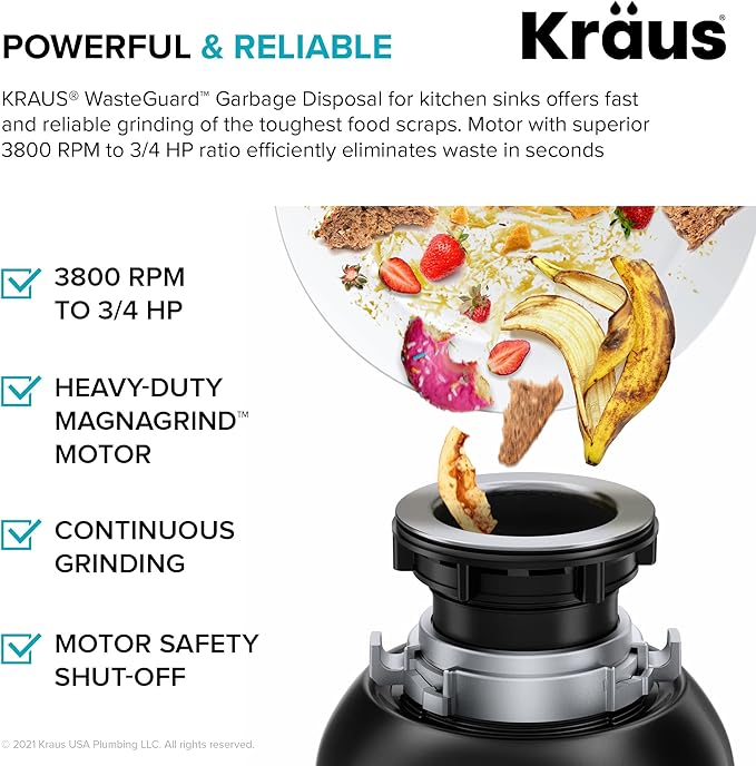 KRAUS Kore™ Workstation 33-inch Undermount 16 Gauge Double Bowl Stainless Steel Kitchen Sink with Accessories (Pack of 8) with WasteGuard™ Continuous Feed Garbage Disposal, KWU112-33-100-75MB