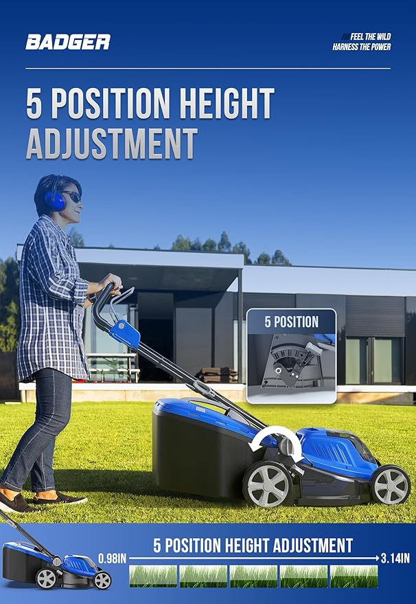 Wild Badger Power 40V 16″ Cordless Lawn Mower Brushless, 3,229 sq ft/0.074 ac,1×4.0Ah Battery & Fast Charger, 5-Position Height,for Small Residential Lawns