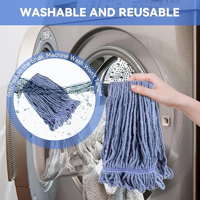Commercial Heavy Duty Mop Heads Replacement for Rubbermaid: 3 Packs Industrial Wet Mop Head for Floor Cleaning - Commercial Products Looped End String Head Refills