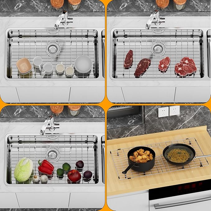 Sink Protectors Stainless Steel Sink Grates for Kitchen,Sink Bottom Grid,Rust-Resistant,Rear Drain Location