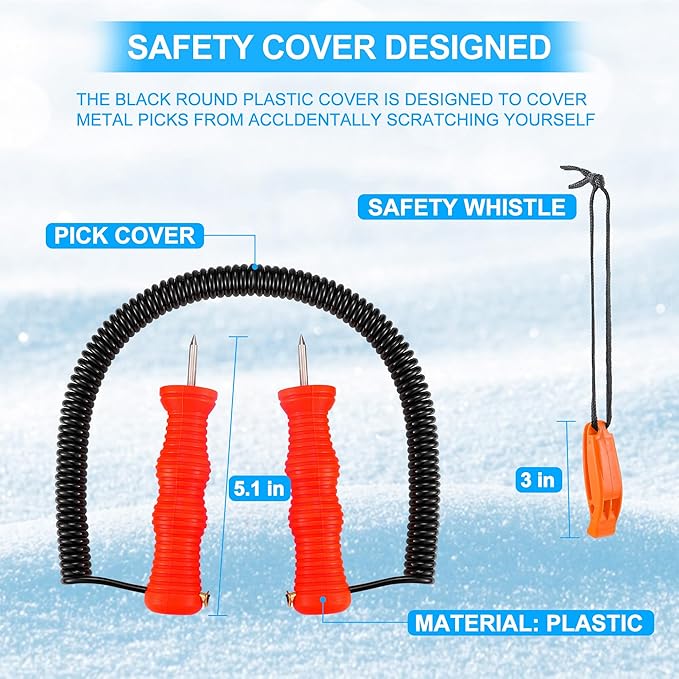 CozyCabin Ice Fishing Safety Picks Kit with Whistle Ice Fishing Accessories for Ice Fishing, Ice Skating, Ice Safety Spikes