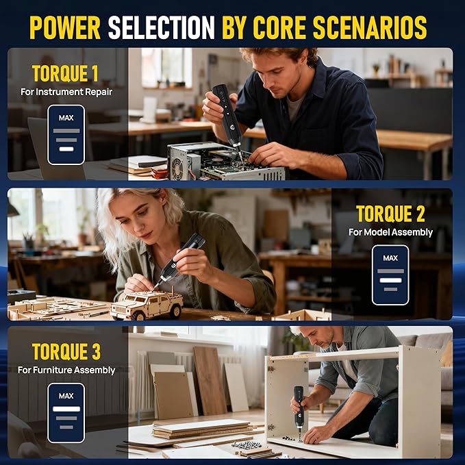 Electric Torque Screwdriver Set 4V with 3 Torque Settings 5.5Nm Max Electric and 8.5 Manual Torque LED Light, 2000mAh Battery, 35 Magnetic Bits, Extension Rod, Magnetic Wristband, Tray and Storage Box