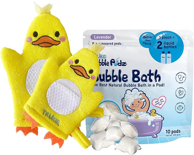 TruKid Lavender Bubble Podz & BubbleGlove Set – Bubble Bath Pods with 2 Wash Gloves for a Calming Bath Routine