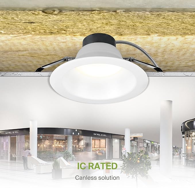 ASD Commercial LED Downlight 9/10 Inch, Power Adjustable Downlights 22/26/30/35/40W, Canless Recessed Lighting 120-277V, 5 CCT 2700K-5000K, Dimmable Ceiling Light Fixture, IC Rated, White, ETL, 4 Pack
