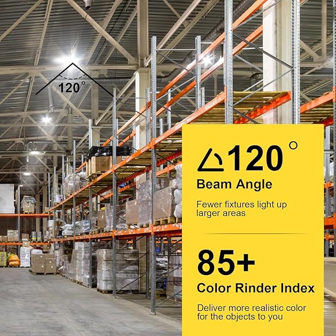 hunhun 4 Pack ETL 155W UFO LED High Bay Light, 22500lm, Daylight 5000K, US Plug,110-277V, IP65 Waterproof Commercial LED Shop Lights for Workshop Factory Barn Warehouse, Garage ETL Listed