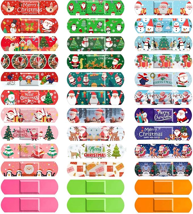 300 Pieces Christmas Kids Bandages 33 Styles Christmas Bandage for Kids Children's Adhesive Flexible Santa Claus Cartoon Bandages Breathable Protection Care Cuts for Girls Boys(Christmas)