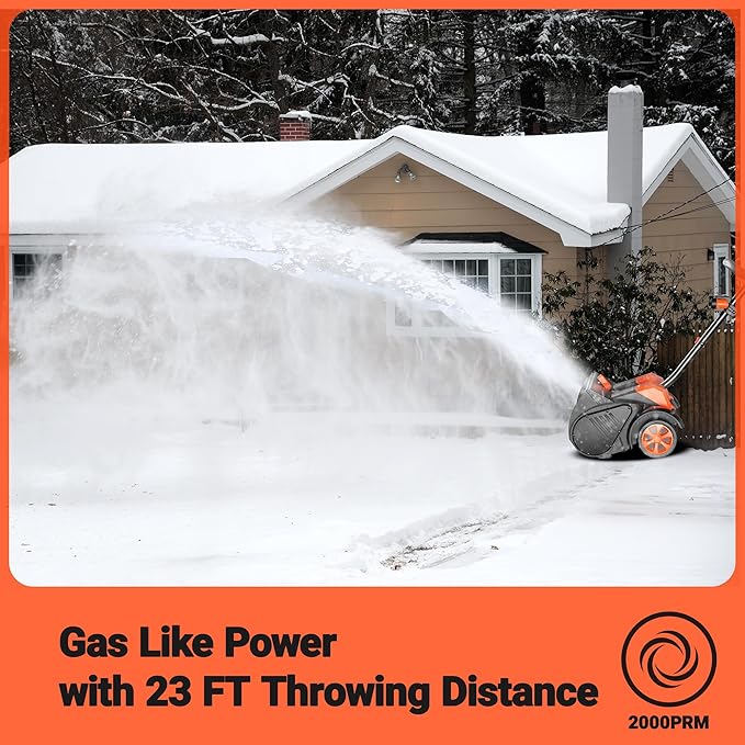 VOLTASK 48V Cordless Snow Shovel with Wheels, 15.7-Inch Brushless Cordless Snow Blower, 4-Ah Battery Snow Blower with Directional Plate & LED Lights (2 * 24V Battery & Dual Quick Charger Included)