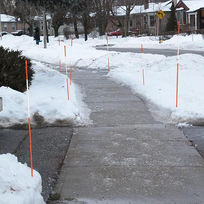 Hourleey 20 Pack 48" Reflective Driveway Markers, 5/16 Inch Dia Snow Stakes with Fiberglass Pole & Hammer Cap, Visibility Safety Markers Reflective Strip for Snow Plowing and Landscape