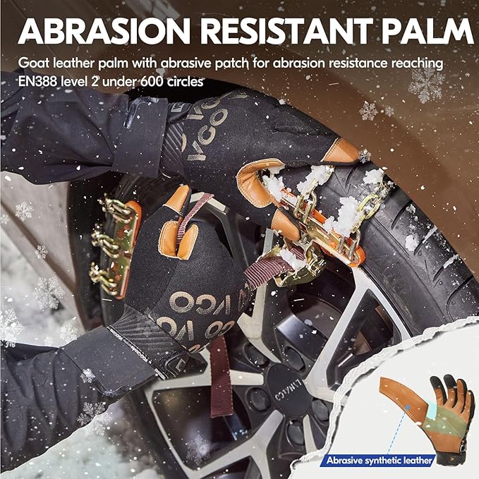 Vgo... 1-Pair -4℉ or above 3M Thinsulate C100 Winter Warm Waterproof Light Duty Mechanic Glove, High Dexterity, Anti-abrasion, Rigger Glove (Size L, Brown, GA9603FW)