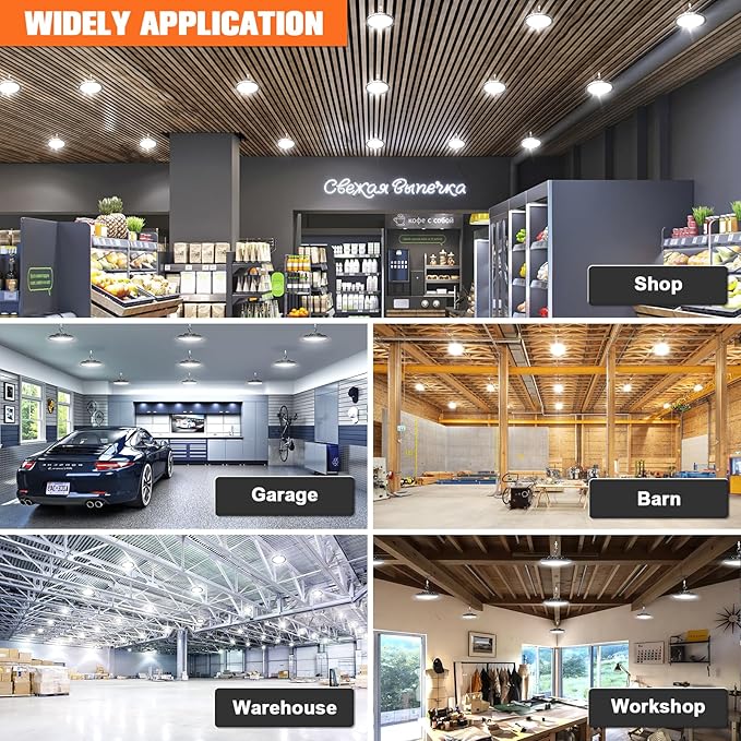 VOLISUN 6 Pack UFO Led High Bay Light 37,500LM, 250W, 5000K Daylight, 100-277V High Bay Led Shop Lights, ETL Listed Commercial Bay Lighting for Garage Workshop Barn Factory Warehouse