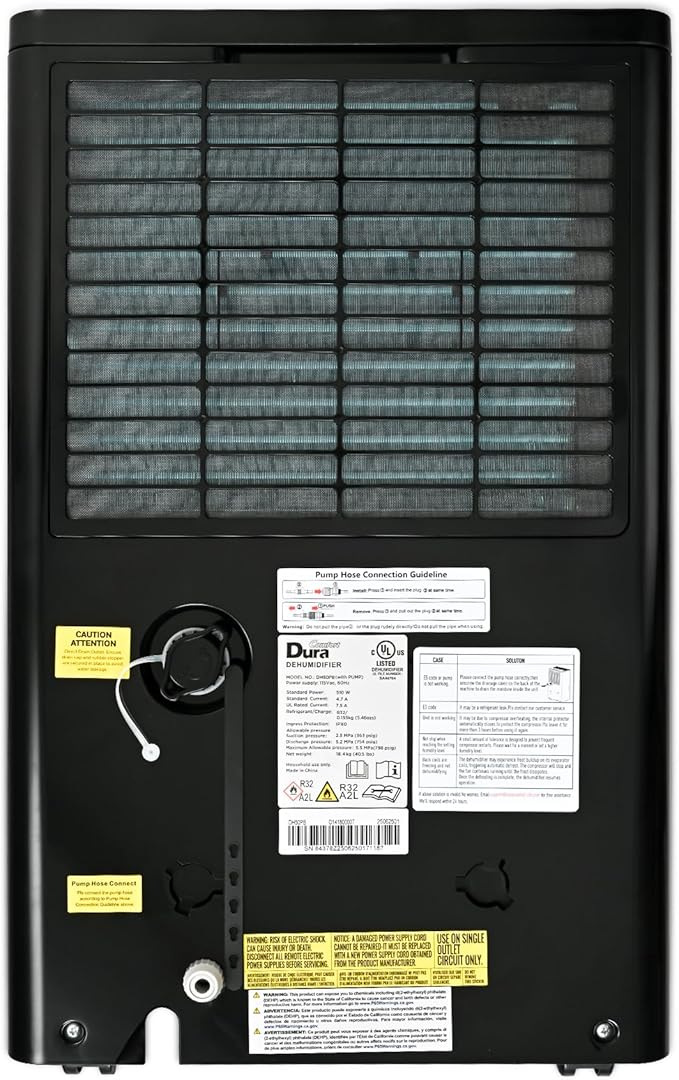 DuraComfort 50 Pint Dehumidifier, Built-in Pump, 4500 Sq Ft Coverage, Energy Star, Black