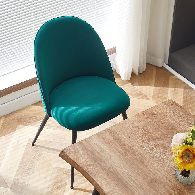 Modern Kitchen Table with Chairs Upholstered Set for 4, Stylish Brown Dining Table Wooden with Dark Green Velvet Dining Side Chairs Comfy with Cushion Seat for Apartment, Living Room