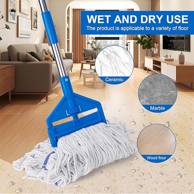 KeFanta Commercial Mop 60 inch Heavy Duty Industrial Wet Mops with Long Handle,Looped-End String Cotton Mop for Home, Kitchen,Garage,Office and Concrete/Tile Floor Cleaning,2 Packs