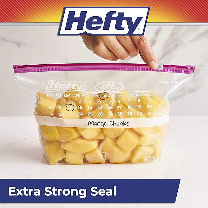 Hefty Slider Calendar Storage Bags, Half Gallon Size, 32 Count (Pack of 4), 128 Total